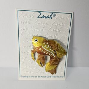 Zarah Enamel Goldfish Fish Brooch Pin Sterling Silver Art Jewelry